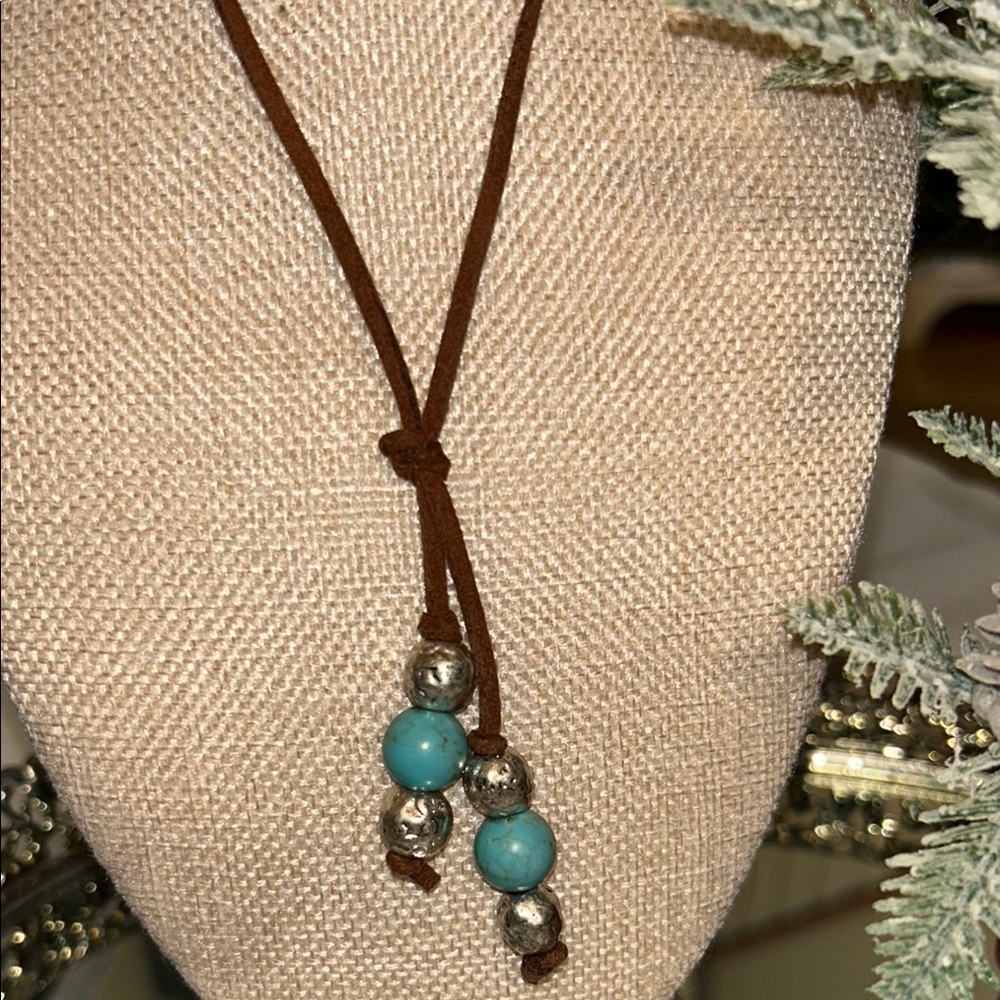 Robert Lee Morris beautiful necklace teal silver leather cord real beeds !! - Picture 2 of 4